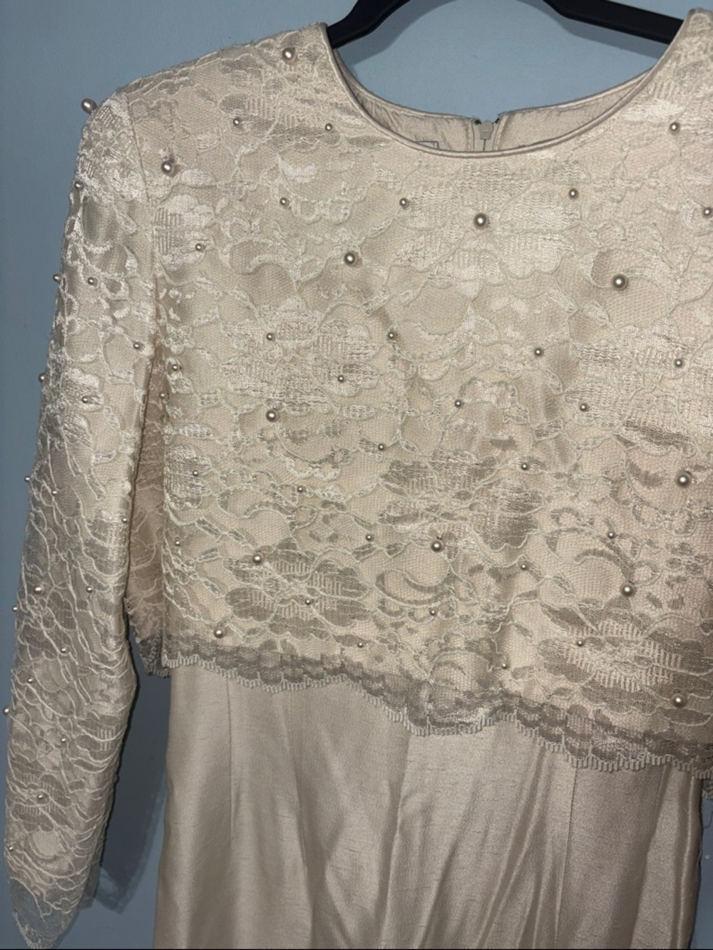 Leslie Fay Cream size 10 Lace Pearl Vintage Bride Bridal Era Dress little white - Picture 2 of 10